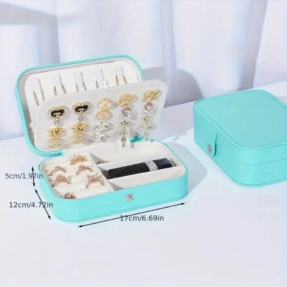 Portable Jewelry Box Aqua Green Compact Tarnish Resistant